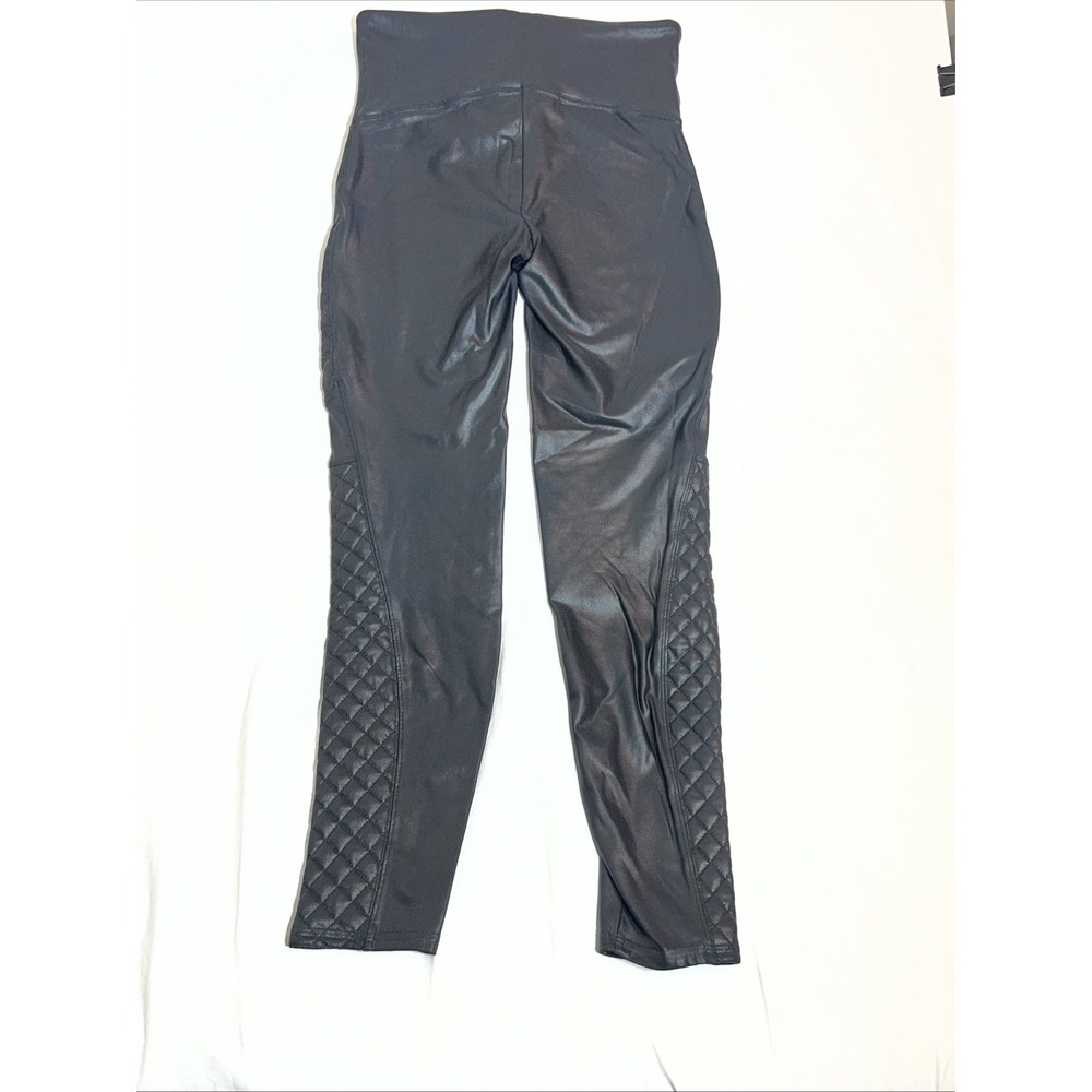 SPANX Quilted Faux Leather Leggings Black Size L Moto High Rise Tummy Control - Picture 9 of 9